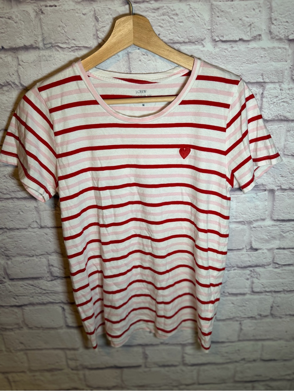 J.Crew Collector Tee Cotton Stripe Embroidered‎ Heart T-Shirt Tee Top Size M